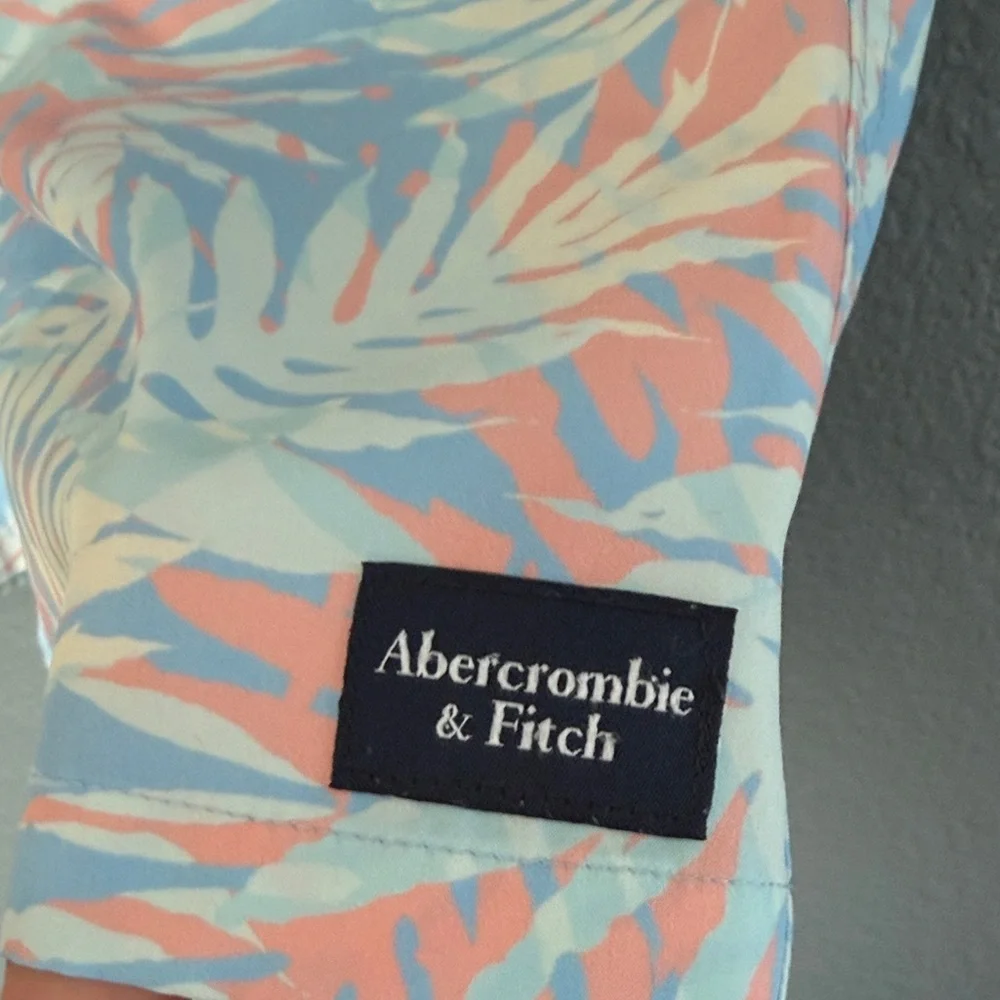 Abercrombie & Fitch Kids Palm Print Swim Trunks in Light Blue, Pink, Cream